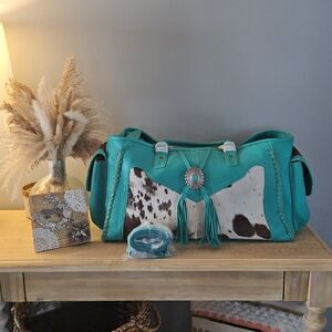 Turquoise and Brown Women's Bag